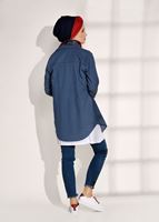 Tesettür giyim LACİVERT T 6126 Magazin-Arma Detaylı Denim Tunik