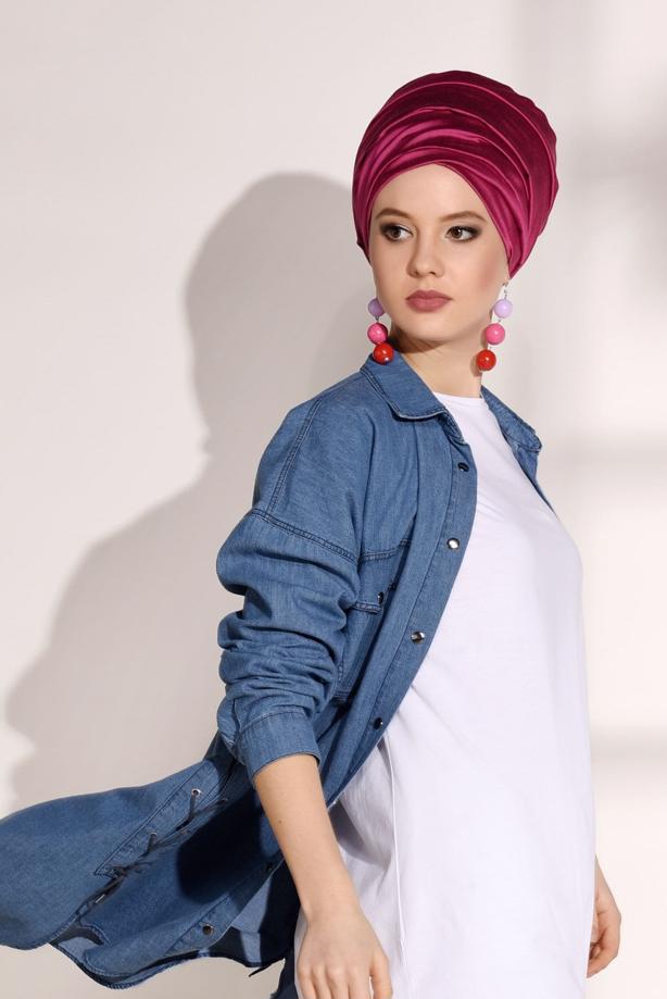 Tesettür giyim  T 6326 Magazin-Salaş Kesim Denim Tunik - TRENDTESETTÜR