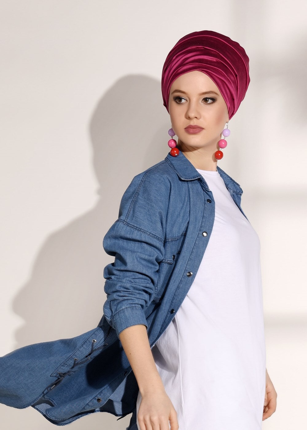 Tesettür giyim LACİVERT T 6326 Magazin-Salaş Kesim Denim Tunik