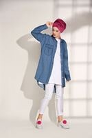 Tesettür giyim LACİVERT T 6326 Magazin-Salaş Kesim Denim Tunik