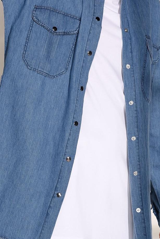 Tesettür giyim  T 6326 Magazin-Salaş Kesim Denim Tunik - TRENDTESETTÜR