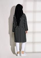 Tesettür giyim SİYAH T 6365 Asmiray-Çizgi Desenli Nakışlı Tunik