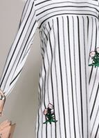 Tesettür giyim KREM T 6365 Asmiray-Çizgi Desenli Nakışlı Tunik