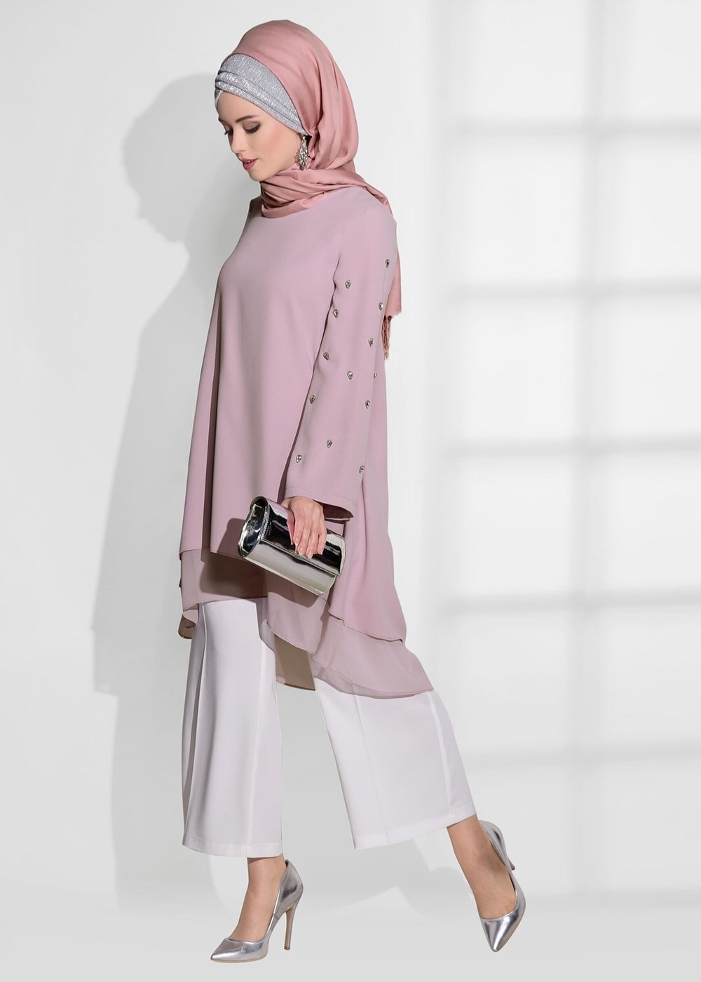 Hijab clothing POWDER CHIFFON DETAIL TUNIC 6372