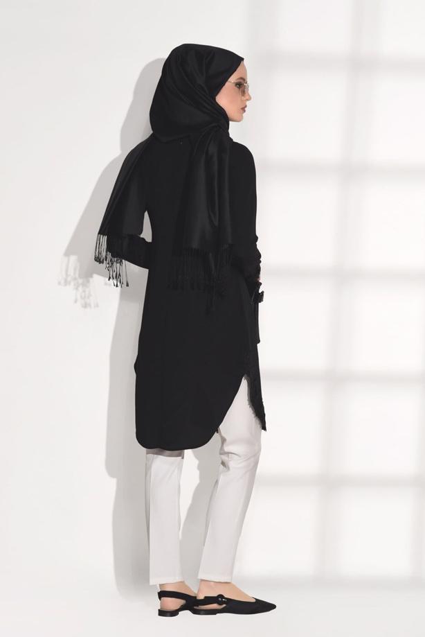 Tesettür giyim  T 6407 Armalin- Güpür Detaylı Tunik - TRENDTESETTÜR