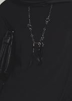 Tesettür giyim SİYAH T 6407 Armalin- Güpür Detaylı Tunik