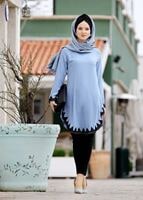 Tesettür giyim MAVİ T 6407 Armalin- Güpür Detaylı Tunik