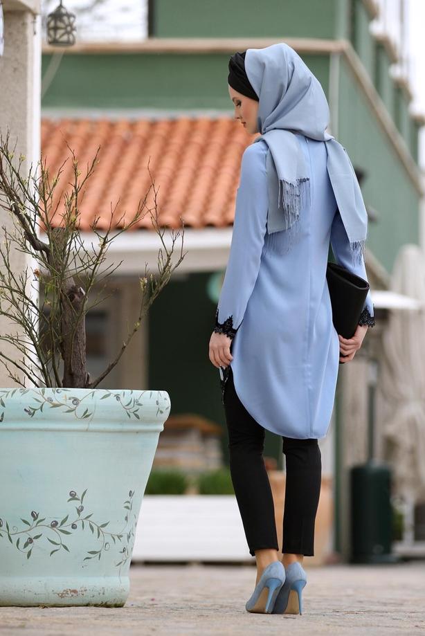 Tesettür giyim  T 6407 Armalin- Güpür Detaylı Tunik - TRENDTESETTÜR