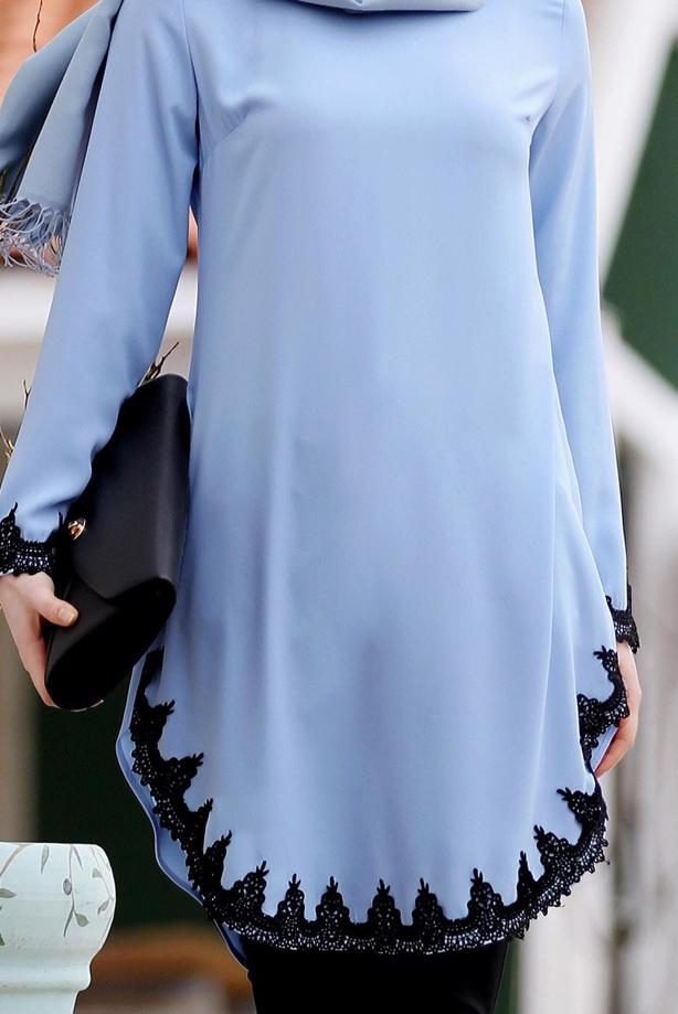 Tesettür giyim  T 6407 Armalin- Güpür Detaylı Tunik - TRENDTESETTÜR