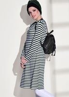 Tesettür giyim YEŞİL ÇİZGİLİ PENYE TUNİK 6418