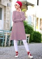 Tesettür giyim BORDO ÇİZGİLİ PENYE TUNİK 6418