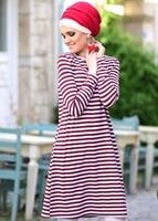 Tesettür giyim BORDO ÇİZGİLİ PENYE TUNİK 6418