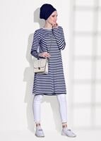 Tesettür giyim LACİVERT ÇİZGİLİ PENYE TUNİK 6418