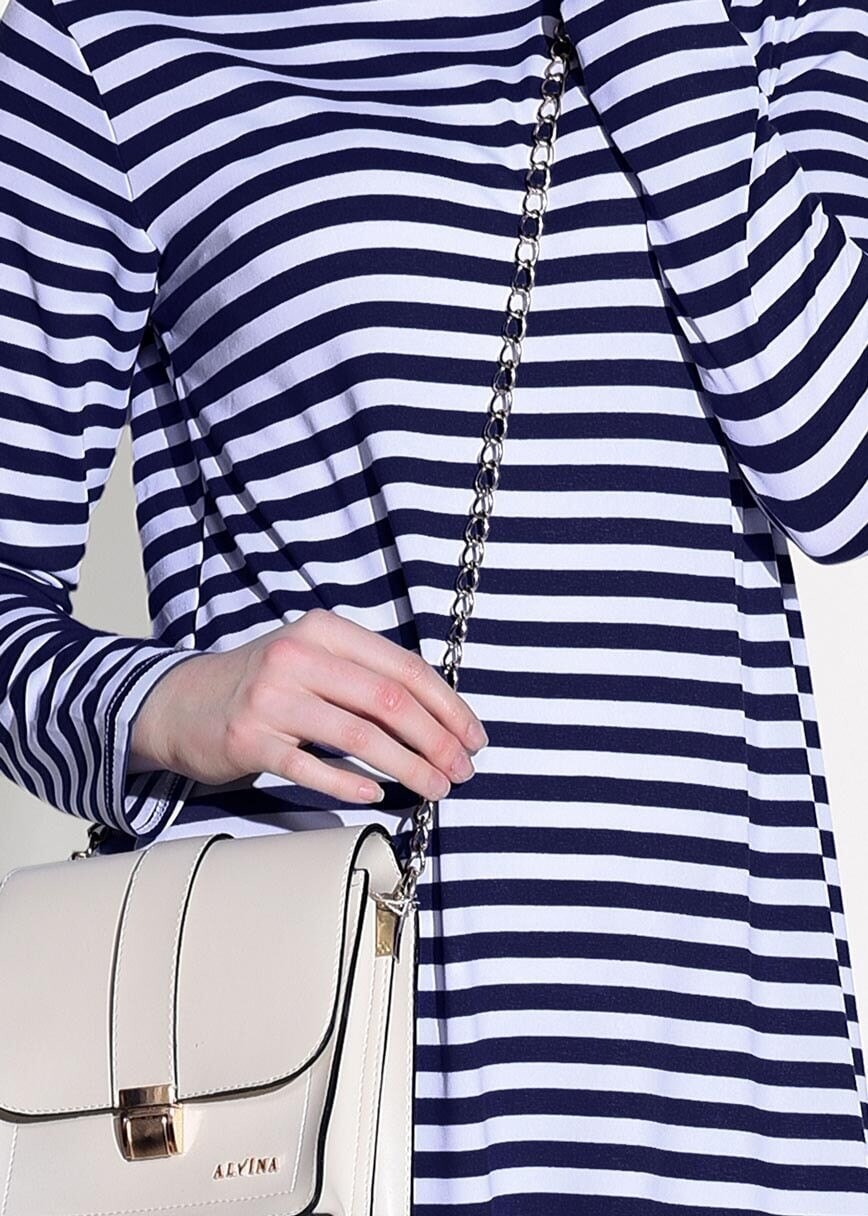 Tesettür giyim LACİVERT ÇİZGİLİ PENYE TUNİK 6418