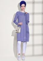 Tesettür giyim LACİVERT ÇİZGİLİ PENYE TUNİK 6418