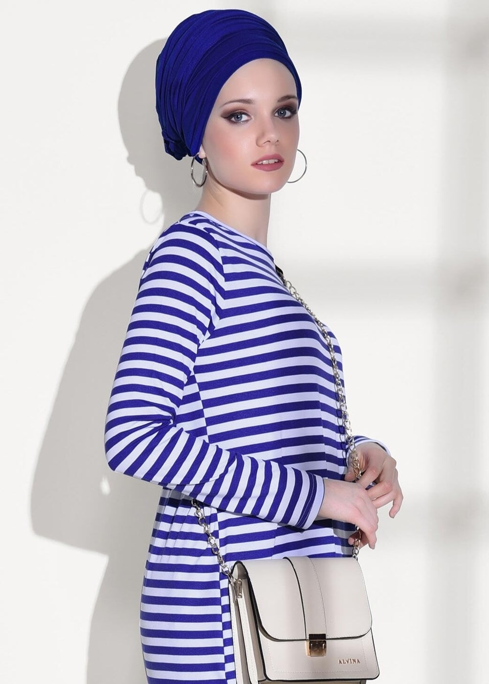 Tesettür giyim LACİVERT ÇİZGİLİ PENYE TUNİK 6418