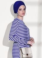 Tesettür giyim LACİVERT ÇİZGİLİ PENYE TUNİK 6418
