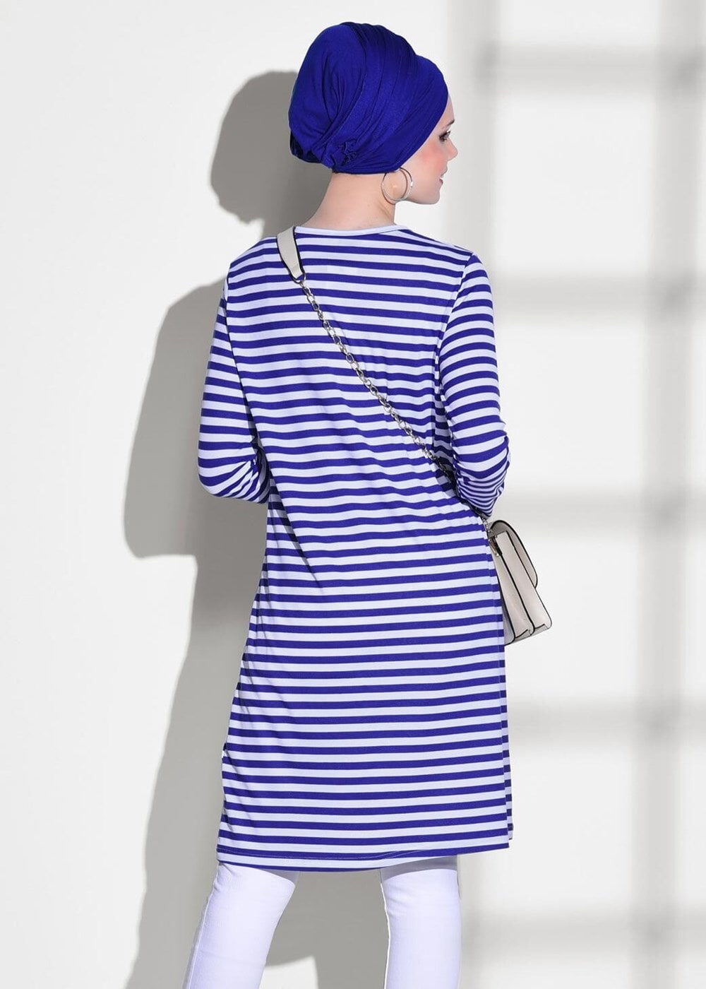 Tesettür giyim LACİVERT ÇİZGİLİ PENYE TUNİK 6418