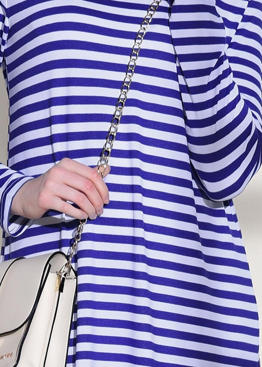 Tesettür giyim LACİVERT ÇİZGİLİ PENYE TUNİK 6418