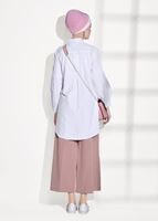 Tesettür giyim BEYAZ T 6607 Ksd- Boncuk İşlemeli Tunik