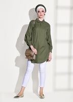 Tesettür giyim HAKİ T 6607 Ksd- Boncuk İşlemeli Tunik