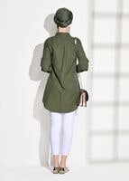 Tesettür giyim HAKİ T 6607 Ksd- Boncuk İşlemeli Tunik