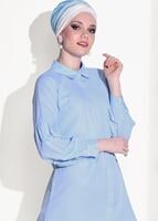 Tesettür giyim MAVİ T 6607 Ksd- Boncuk İşlemeli Tunik