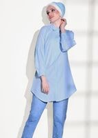 Tesettür giyim MAVİ T 6607 Ksd- Boncuk İşlemeli Tunik