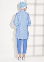 Tesettür giyim MAVİ T 6607 Ksd- Boncuk İşlemeli Tunik