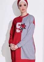 Tesettür giyim KIRMIZI NAKIŞ DETAYLI SPOR TUNİK 7018