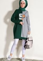 Tesettür giyim YEŞİL NAKIŞ DETAYLI SPOR TUNİK 7018