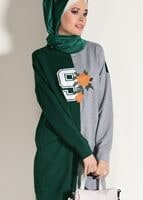 Tesettür giyim YEŞİL NAKIŞ DETAYLI SPOR TUNİK 7018