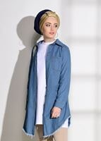 Vêtements hijab BLEU TUNIQUE EN DENIM DÉTAILLÉE À FRANGES 7213