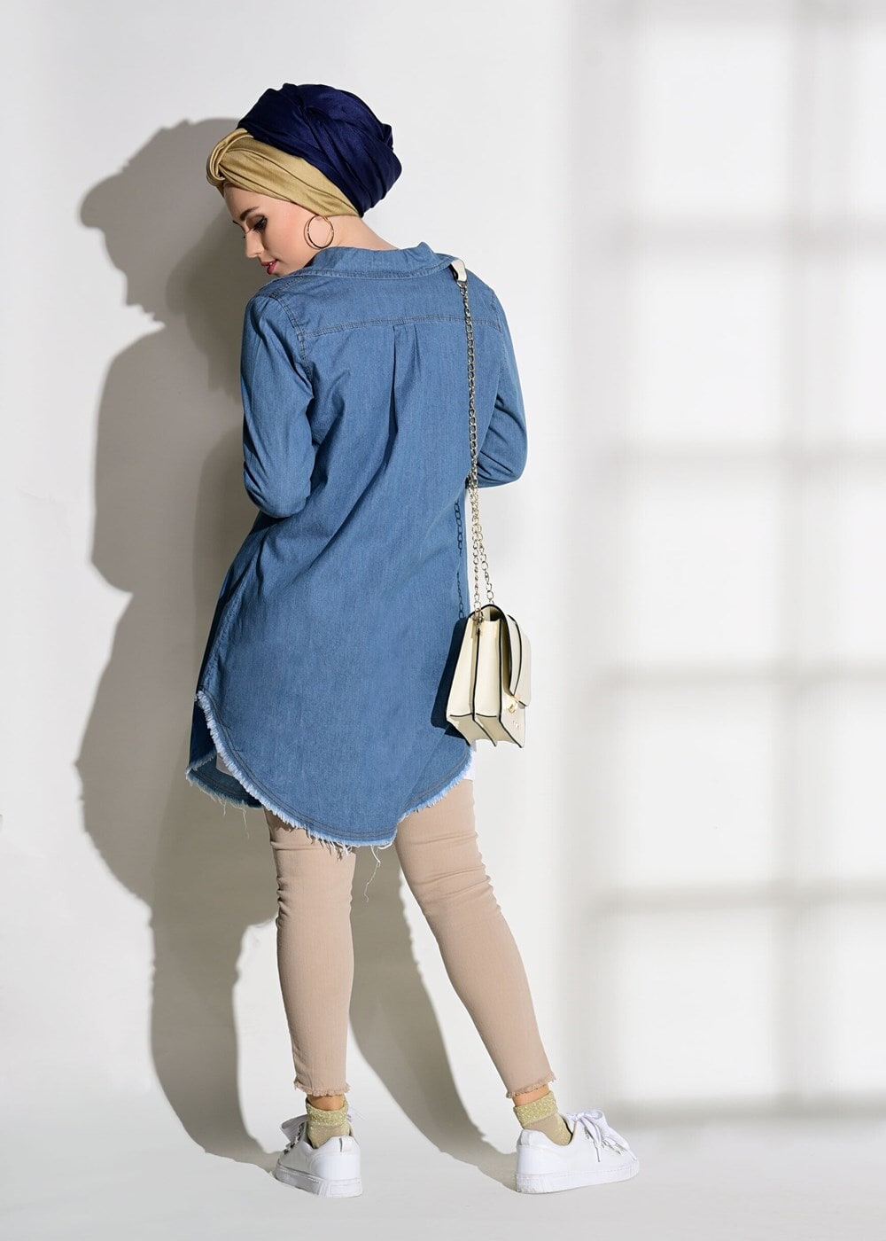 Vêtements hijab BLEU TUNIQUE EN DENIM DÉTAILLÉE À FRANGES 7213