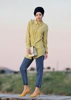 Tesettür giyim SARI T 7275 Asmiray- Cep Detaylı Tencel Tunik