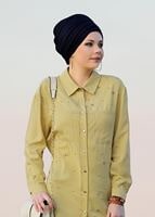 Tesettür giyim SARI T 7275 Asmiray- Cep Detaylı Tencel Tunik