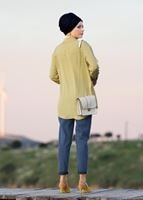 Tesettür giyim SARI T 7275 Asmiray- Cep Detaylı Tencel Tunik
