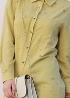 Tesettür giyim SARI T 7275 Asmiray- Cep Detaylı Tencel Tunik