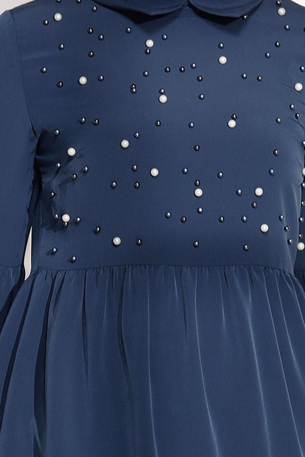 Hijab-Kleidung  T 7335 Pr Collection- İnci Detaylı Tunik - TRENDTESETTÜR