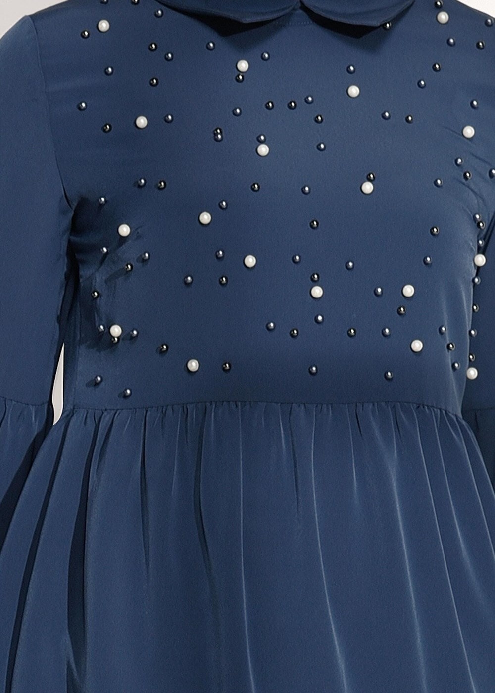 Tesettür giyim MAVİ T 7335 Pr Collection- İnci Detaylı Tunik