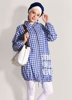 Tesettür giyim LACİVERT PÖTİKARE DESENLİ FERMUARLI TUNİK 7336 