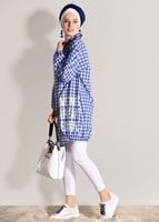 Tesettür giyim LACİVERT PÖTİKARE DESENLİ FERMUARLI TUNİK 7336 