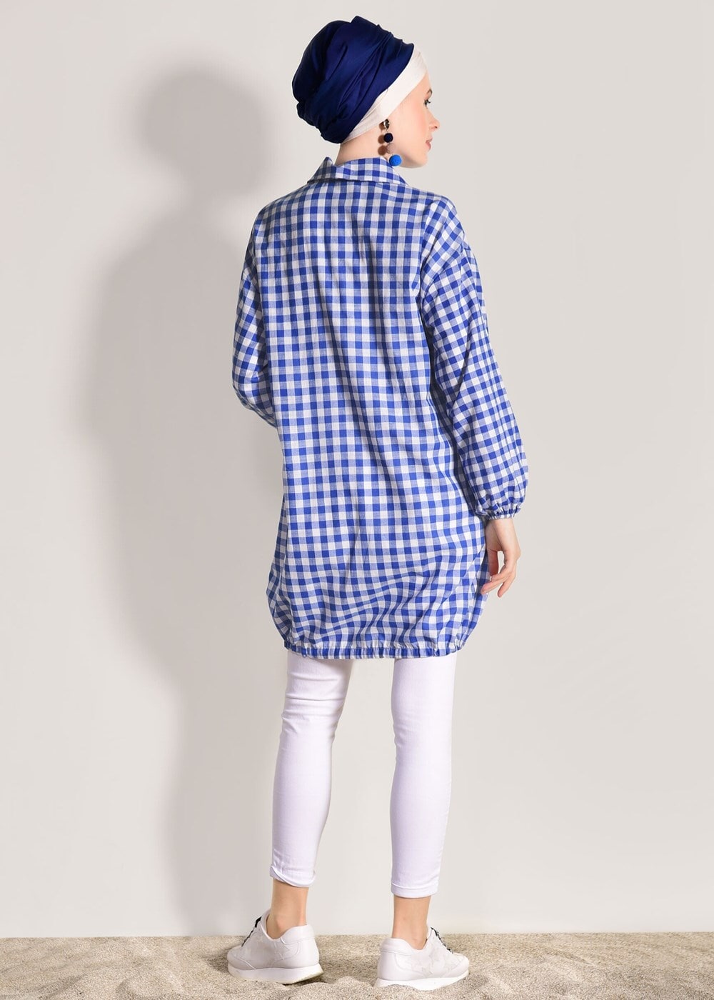 Tesettür giyim LACİVERT PÖTİKARE DESENLİ FERMUARLI TUNİK 7336 