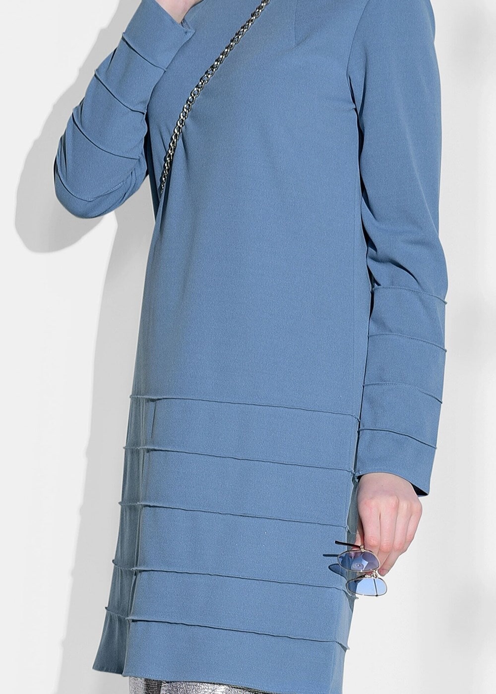 Tesettür giyim MAVİ T 7354  Loreen-Klasik Kesim Tunik