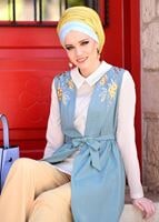 Vêtements hijab BLEU TUNIQUE 2 PIÈCES DÉTAIL BRODERIE 7713