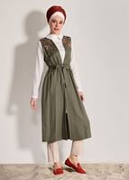 Tesettür giyim HAKİ NAKIŞ DETAYLI 2&PRİME;Lİ TUNİK 7713