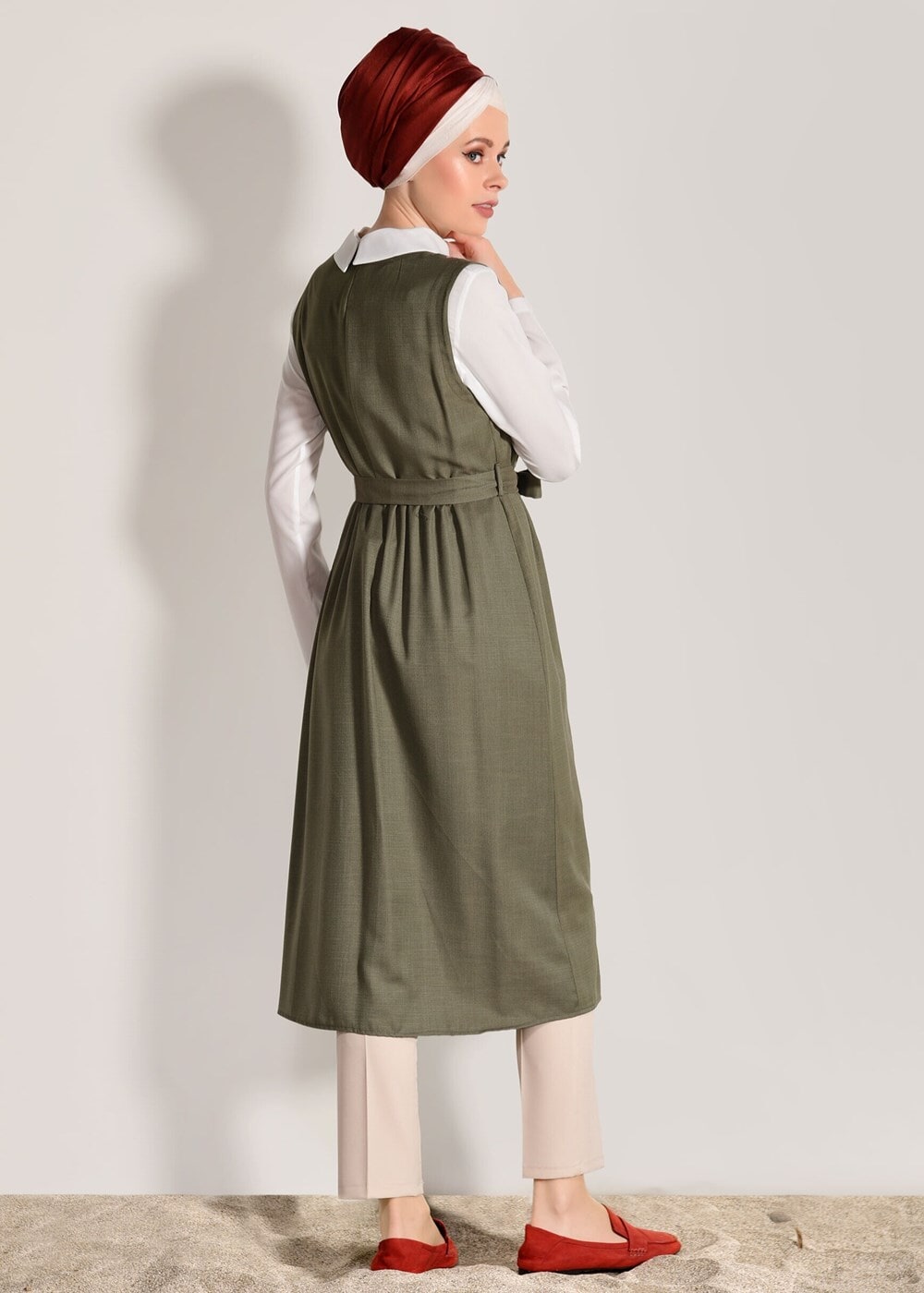 Vêtements hijab KAKI TUNIQUE 2 PIÈCES DÉTAIL BRODERIE 7713