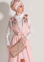 Vêtements hijab POUDRE TUNIQUE 2 PIÈCES DÉTAIL BRODERIE 7713