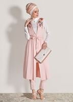 Vêtements hijab POUDRE TUNIQUE 2 PIÈCES DÉTAIL BRODERIE 7713