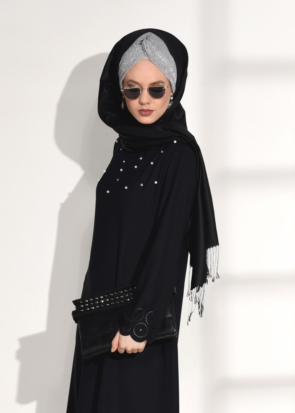 Tesettür giyim SİYAH T 7851 ModaBu-Lazer Kesim Tunik